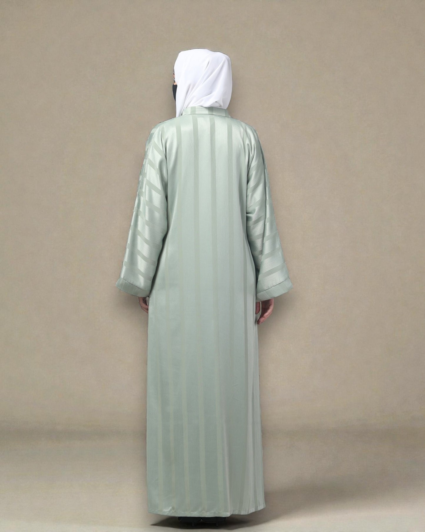 Front Open Abaya in Zoom Pro Fabric – Subtle Stripes & Effortless Grace