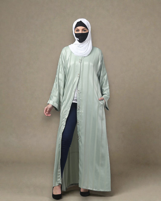 Front Open Abaya in Zoom Pro Fabric – Subtle Stripes & Effortless Grace