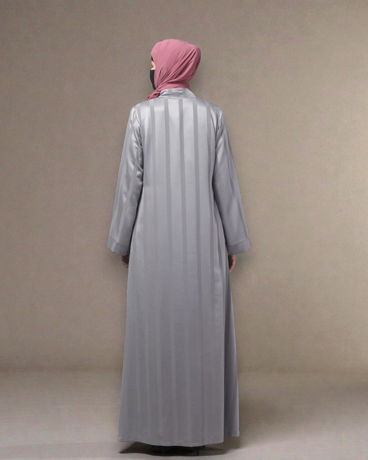 Front Open Abaya in Zoom Pro Fabric – Textured Elegance with Self Stripes