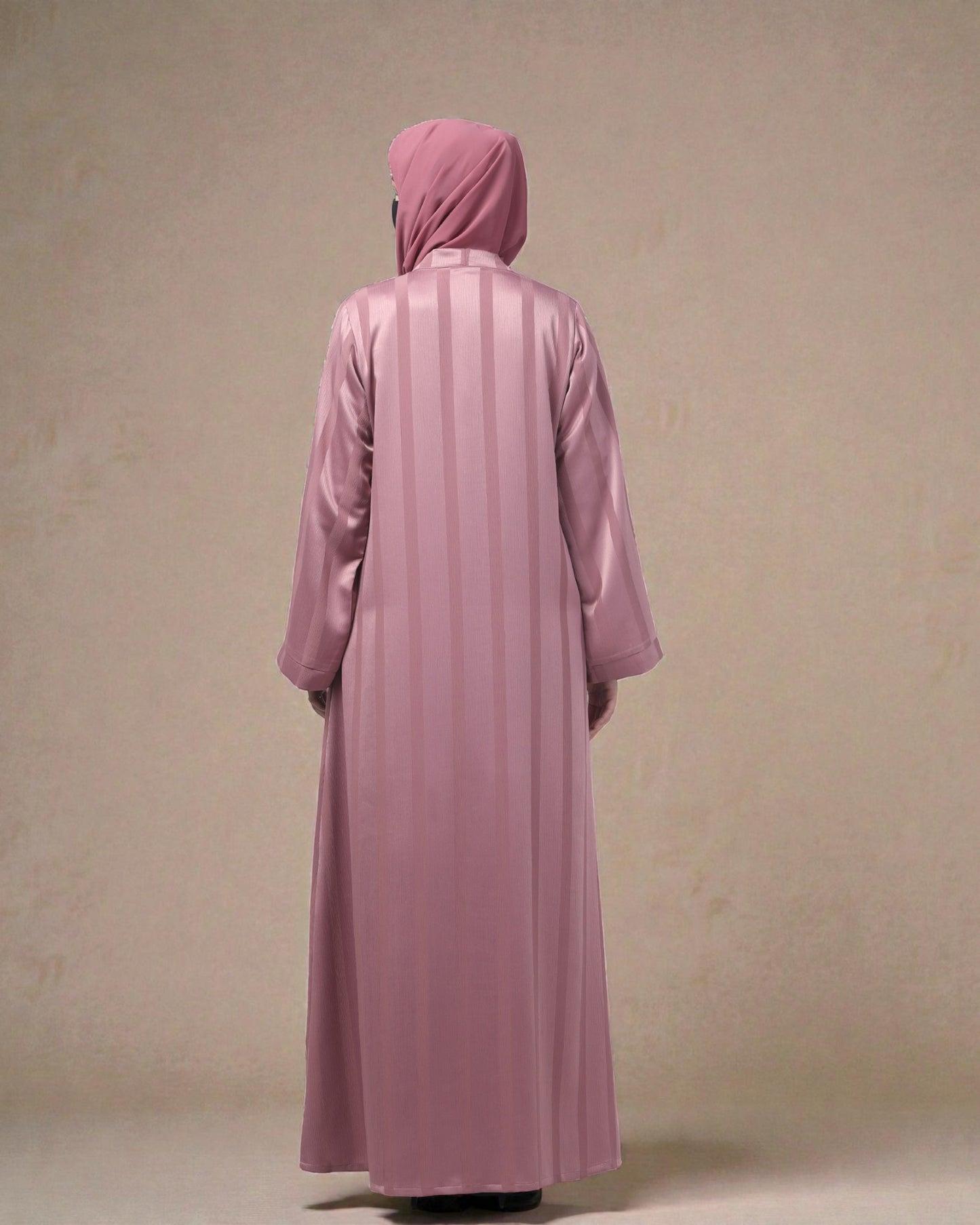 Front Open Abaya in Zoom Pro Fabric – Textured Elegance with Self Stripes