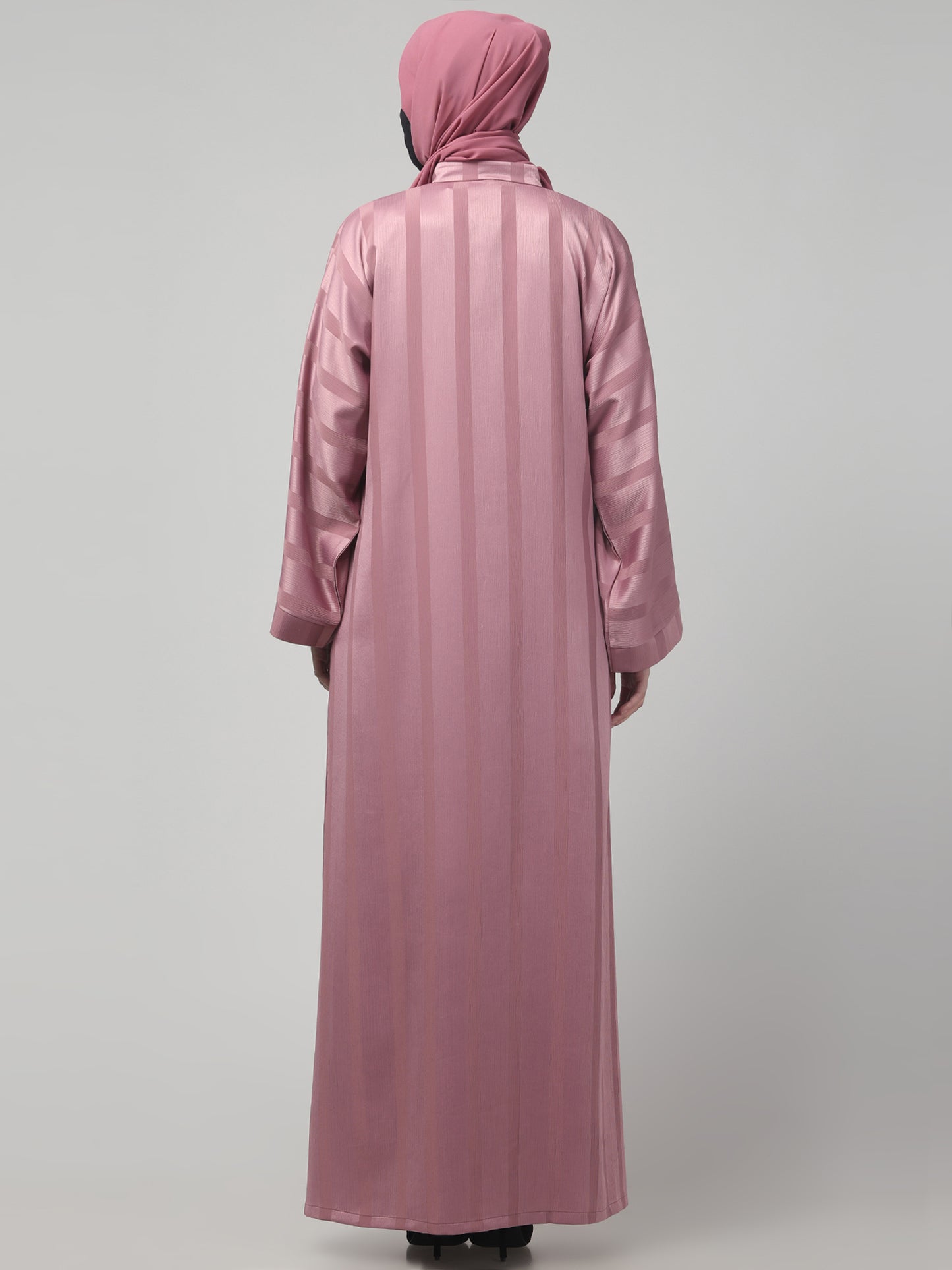 Front Open Abaya in Zoom Pro Fabric – Subtle Stripes & Effortless Grace