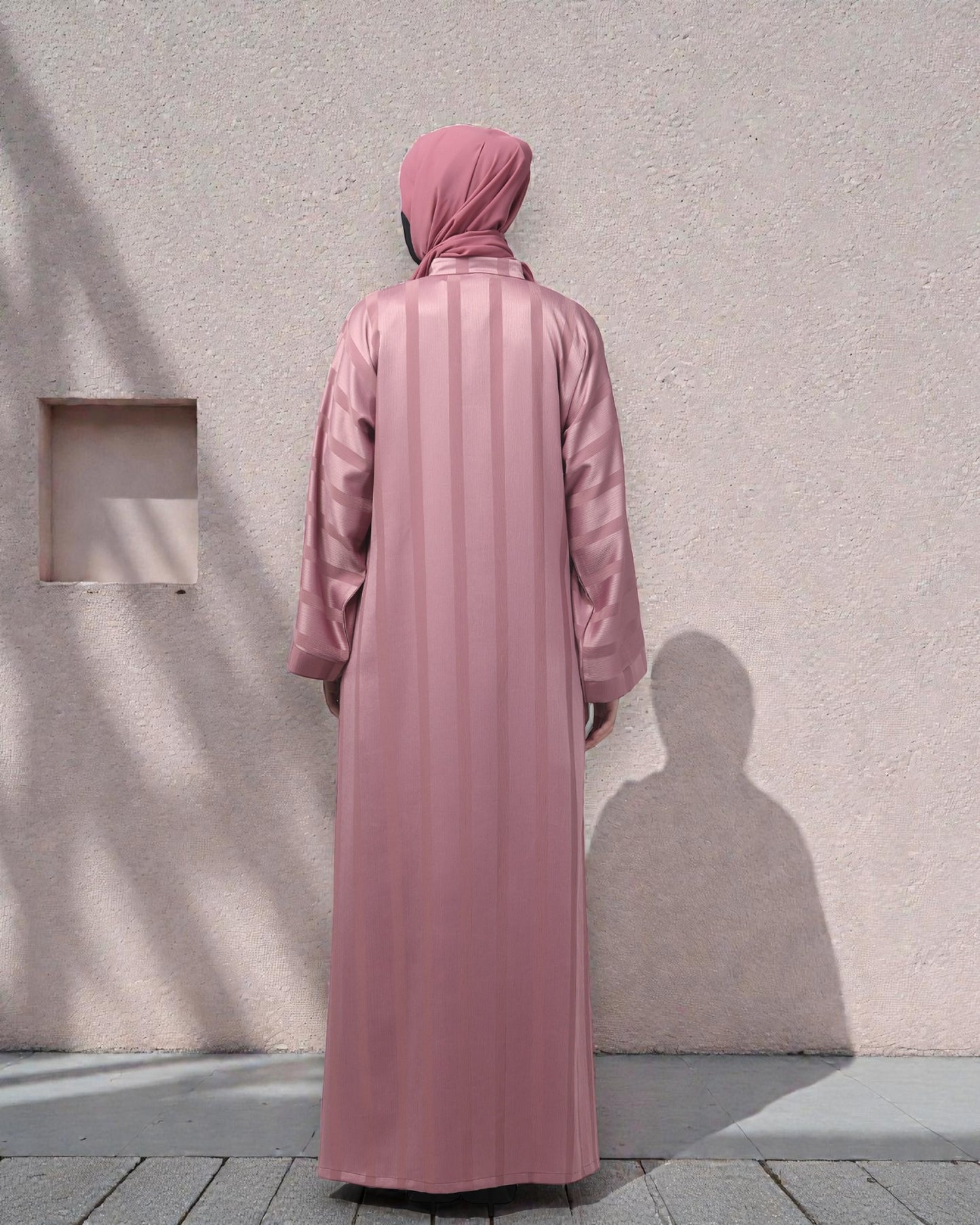 Front Open Abaya in Zoom Pro Fabric – Subtle Stripes & Effortless Grace