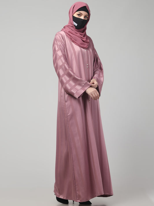Front Open Abaya in Zoom Pro Fabric – Subtle Stripes & Effortless Grace
