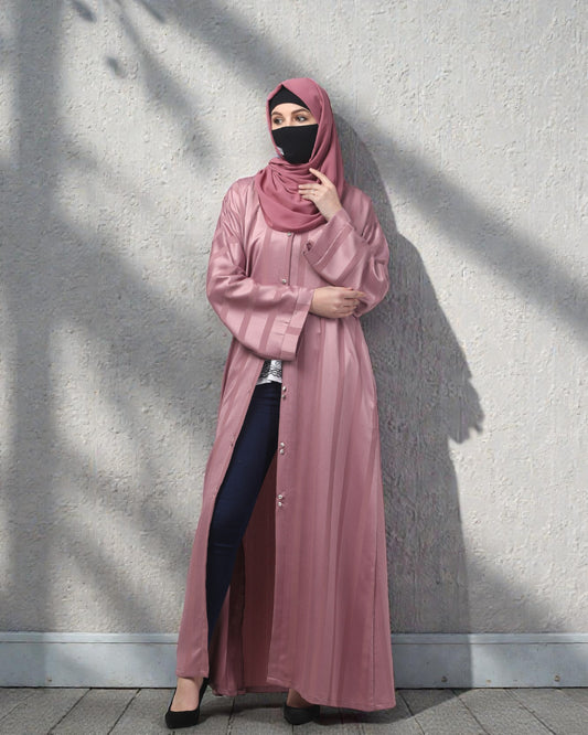 Front Open Abaya in Zoom Pro Fabric – Subtle Stripes & Effortless Grace