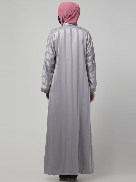 Front Open Abaya in Zoom Pro Fabric – Subtle Stripes & Effortless Grace