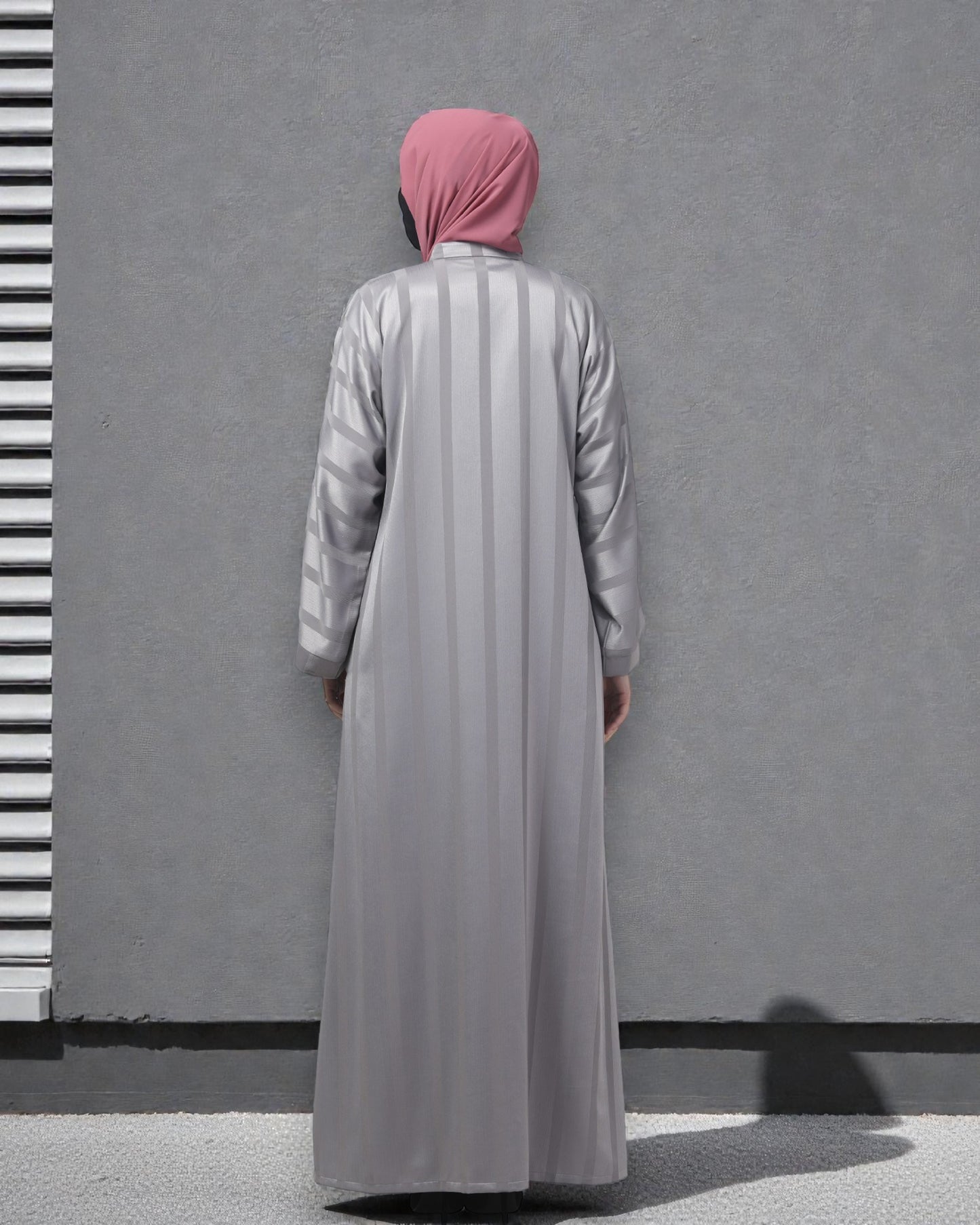 Front Open Abaya in Zoom Pro Fabric – Subtle Stripes & Effortless Grace