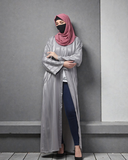 Front Open Abaya in Zoom Pro Fabric – Subtle Stripes & Effortless Grace