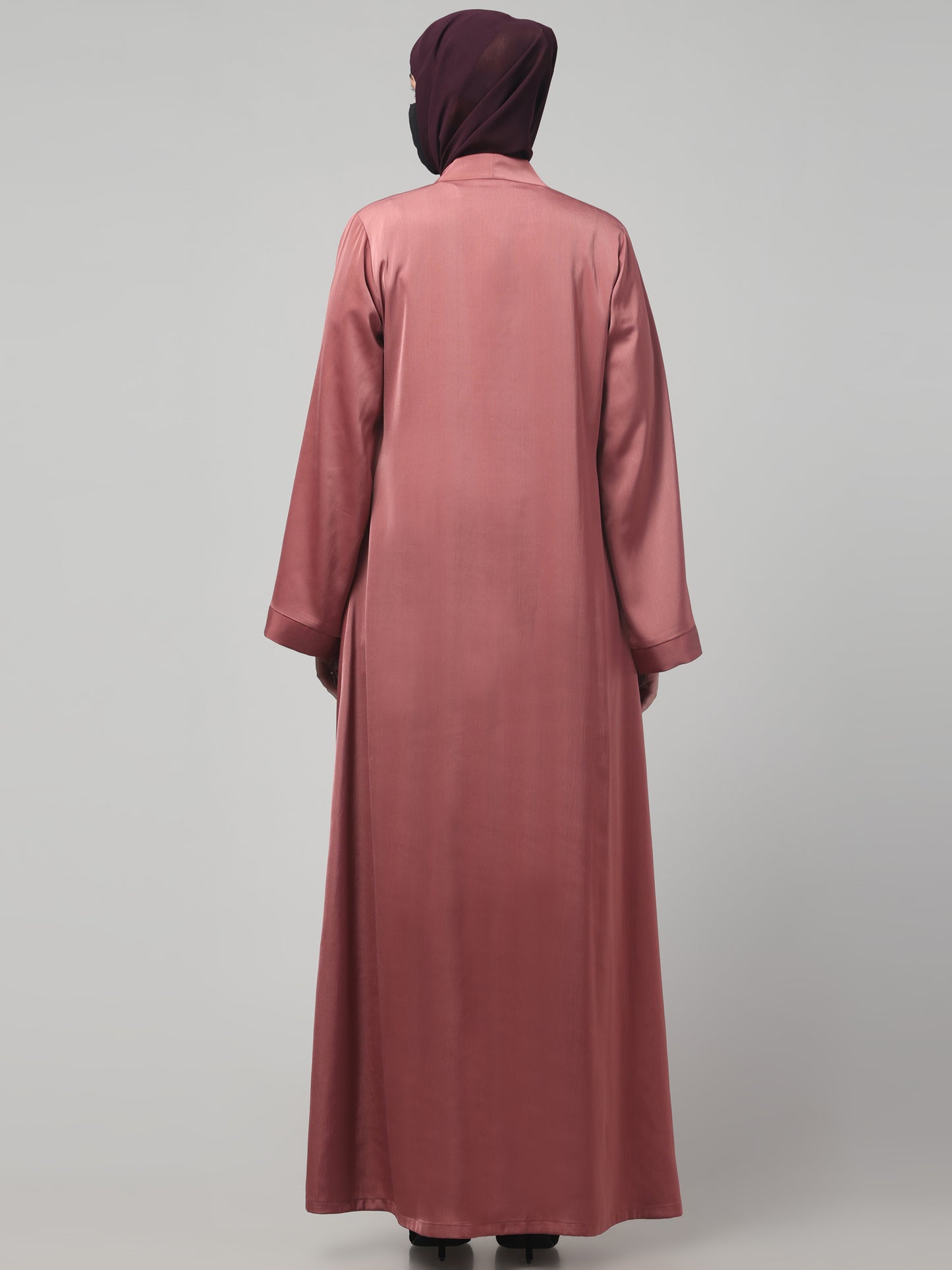 Front Open Abaya In Premium Tiktok Fabric with V-Neck & Flared Sleeves.