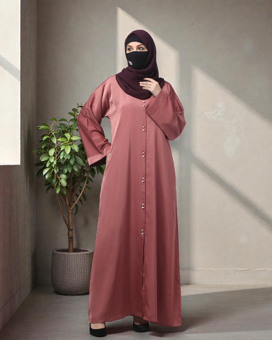 Front Open Tiktok Abaya with Round Neck & Flared Sleeves – Includes Hijab