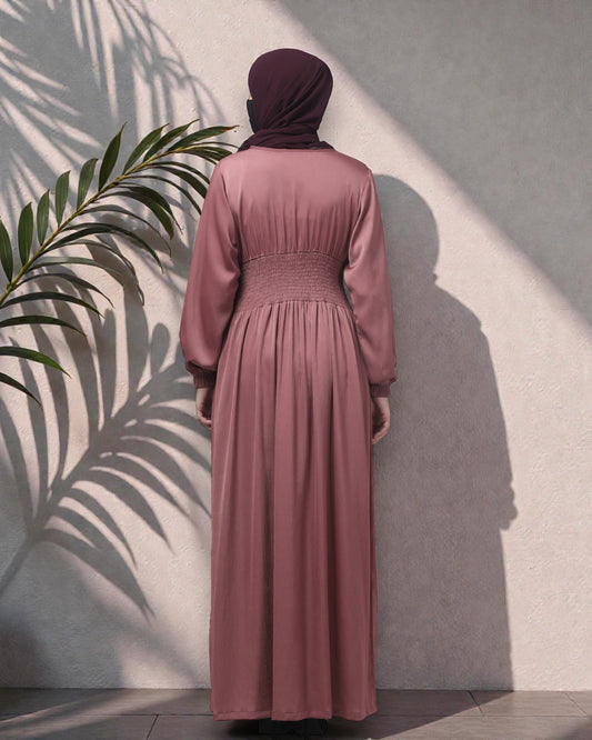 Inner For Abaya in Tiktok Fabric with Smocked Waist & Sleeves To be Worn With A Proper Abaya