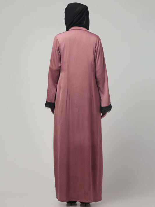 Front Open Abaya in Tiktok Fabric with Lace Flared Sleeves