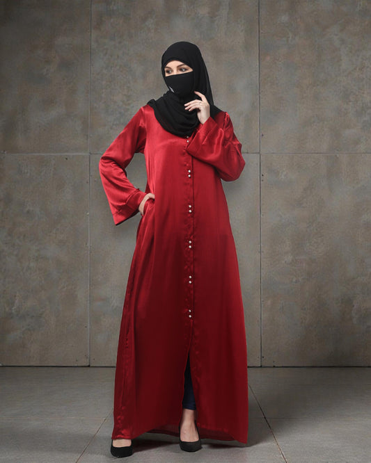 Front Open Abaya in Cadbury Silk Fabric – Lustrous Shine & Elegant Draping