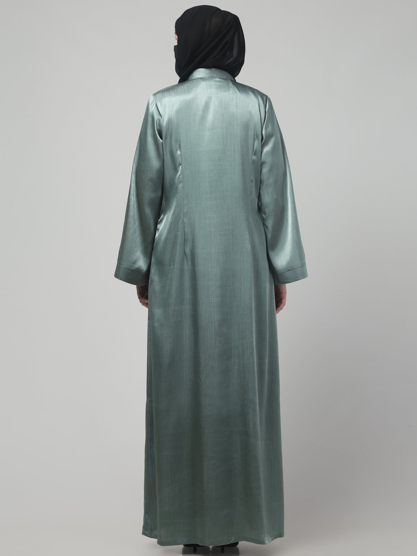 Front Open Abaya in Cadbury Silk Fabric – Lustrous Shine & Elegant Draping