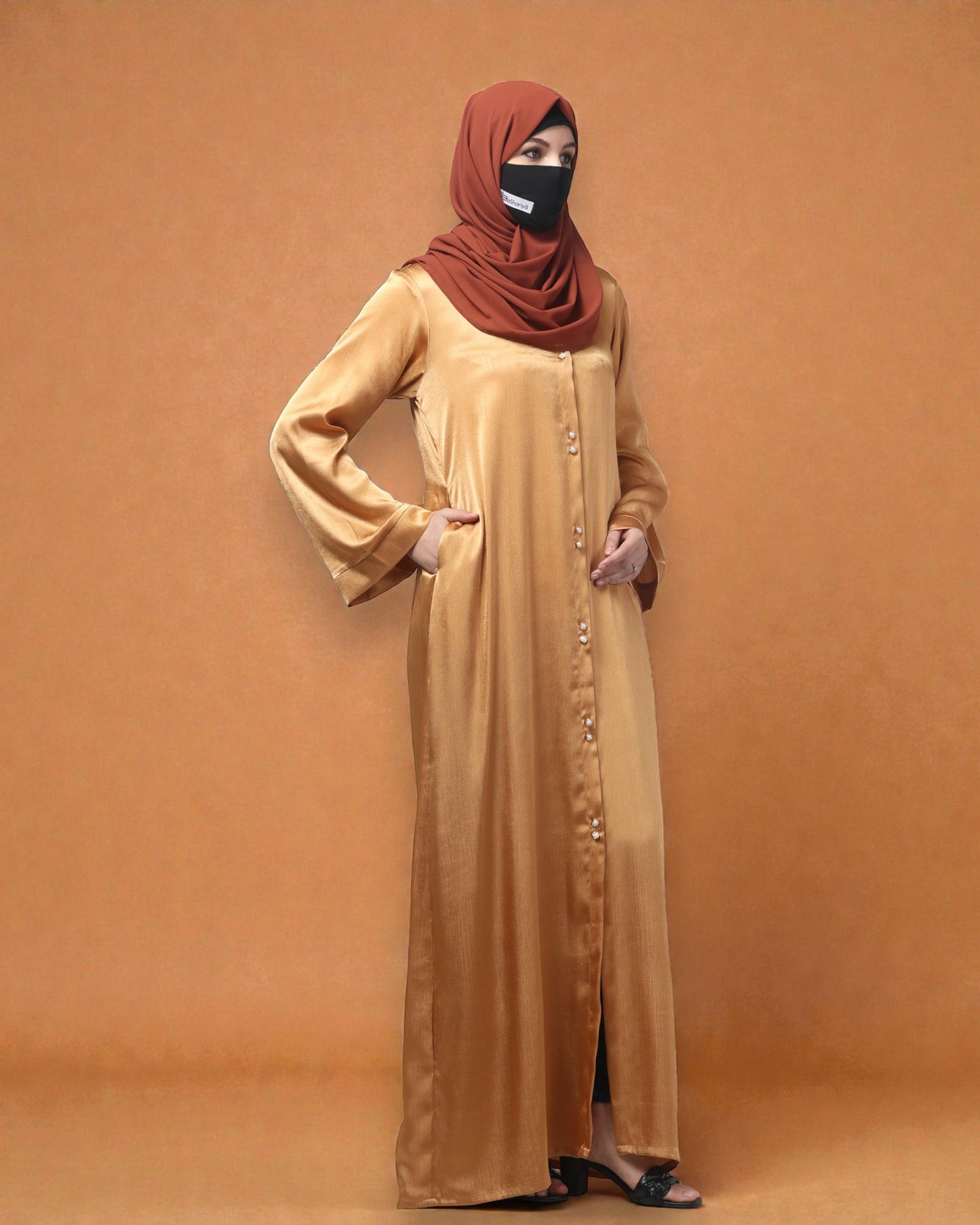 Front Open Abaya in Cadbury Silk Fabric – Lustrous Shine & Elegant Draping