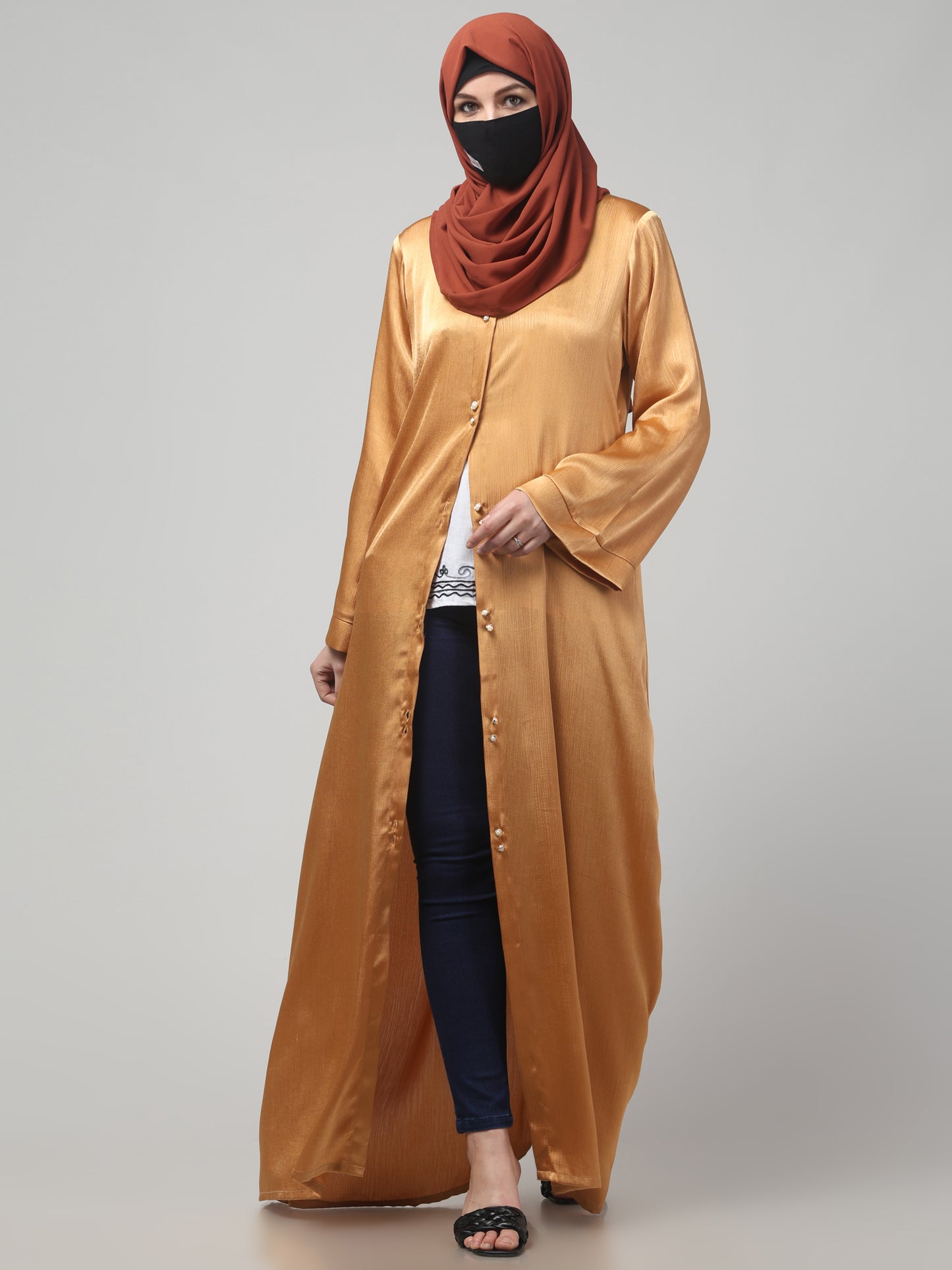 Front Open Abaya in Cadbury Silk Fabric – Lustrous Shine & Elegant Draping