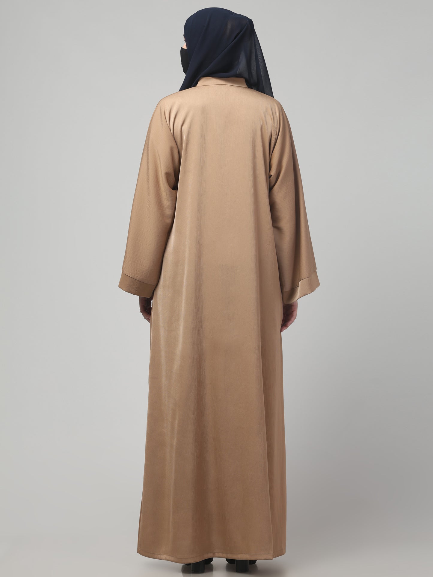 Front Open Tiktok Abaya with Round Neck & Flared Sleeves.