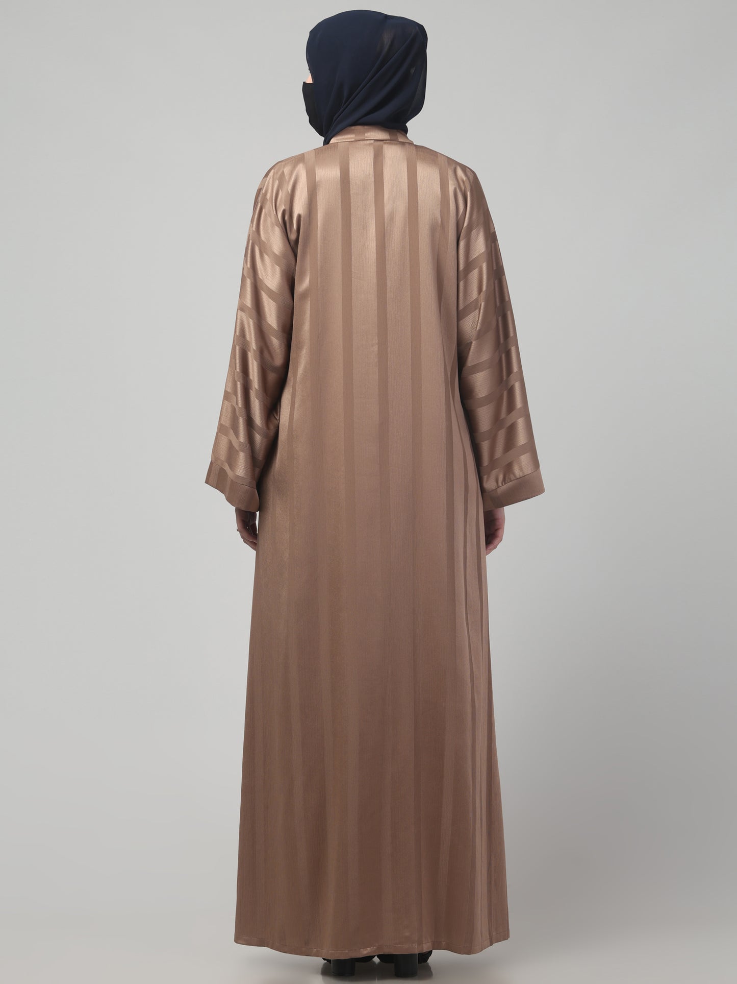 Front Open Abaya in Zoom Pro Fabric – Subtle Stripes & Effortless Grace