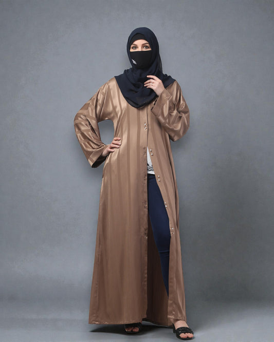 Front Open Abaya in Zoom Pro Fabric – Subtle Stripes & Effortless Grace