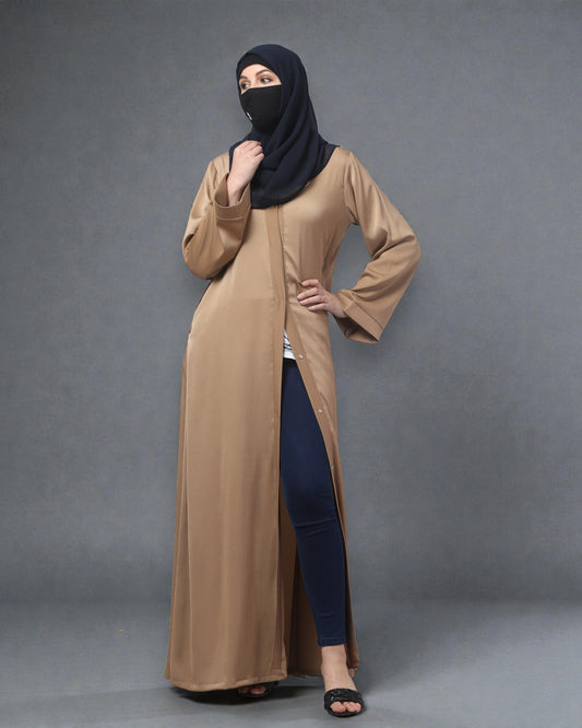 Front Open Tiktok Abaya with V-Neck & Flared Sleeves – Includes Hijab