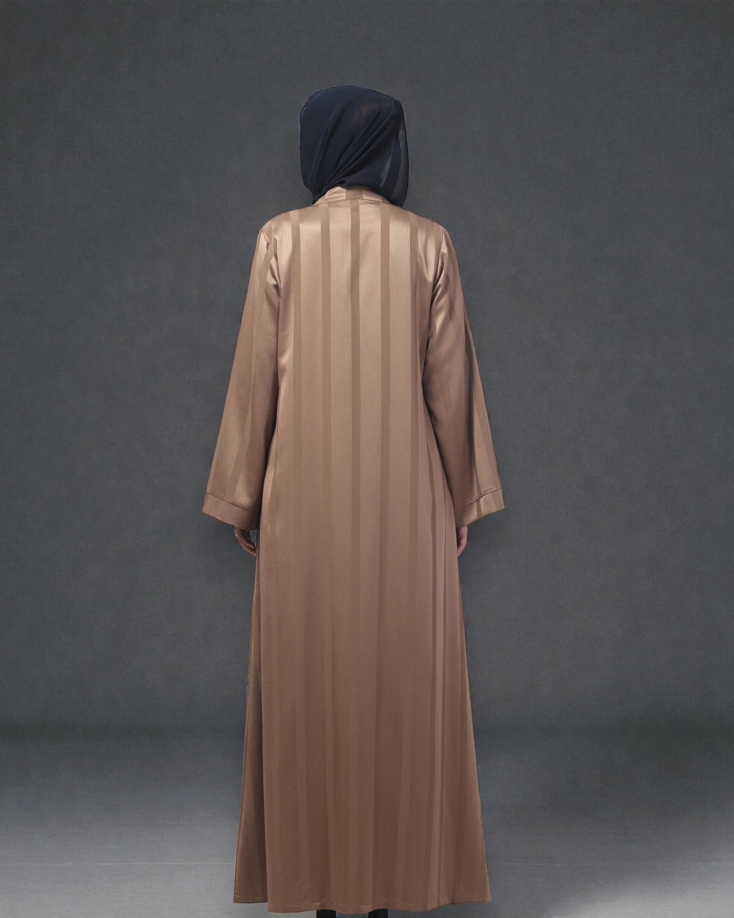 Front Open Abaya in Zoom Pro Fabric – Textured Elegance with Self Stripes