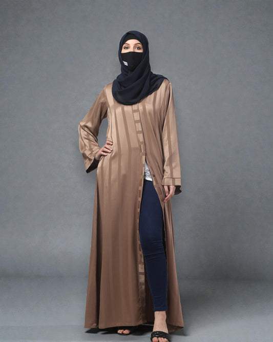 Front Open Abaya in Zoom Pro Fabric – Textured Elegance with Self Stripes
