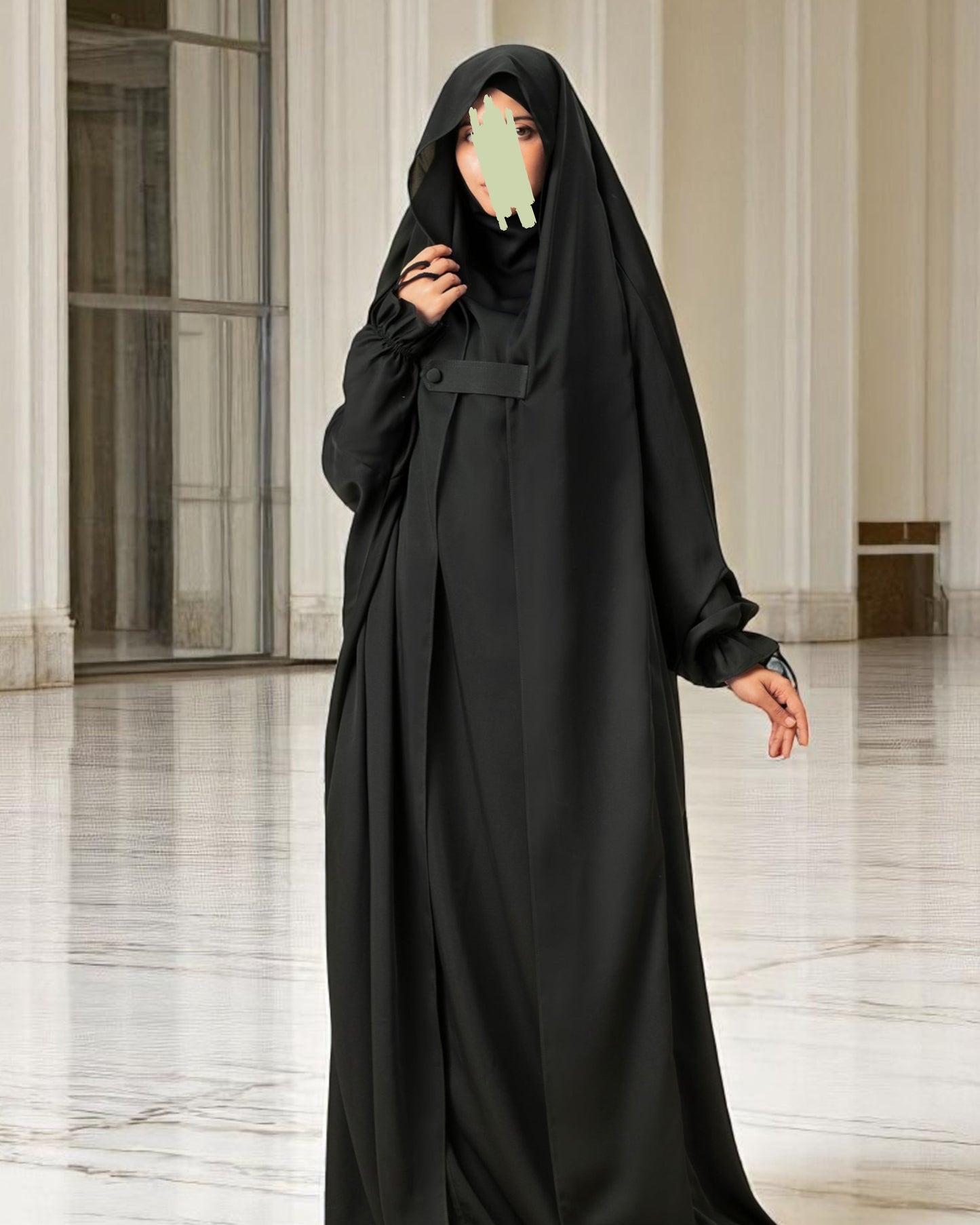 Full-Length Saudi Jilbab in Firdaus Fabric with Extra Pardah Layer, Elastic Sleeves & Loose Fit