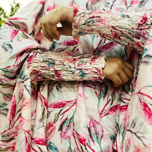 Printed Khimar-Long Prayer Hijab With Attached Mouth-Piece