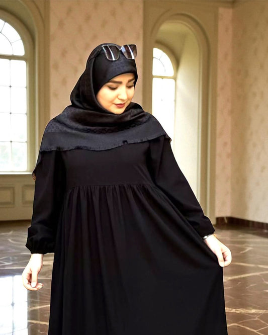 Loose Fit Firdaus Fabric Abaya with Gathered Chestline