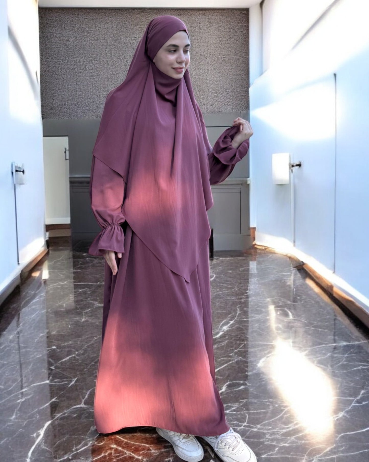 Khimar and A-Line Abaya Set with Elasticated Bell Sleeves