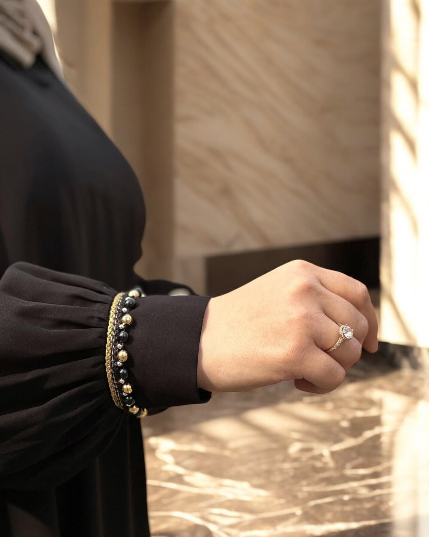 A-Line Firdaus Fabric Abaya with Pearl Lacework