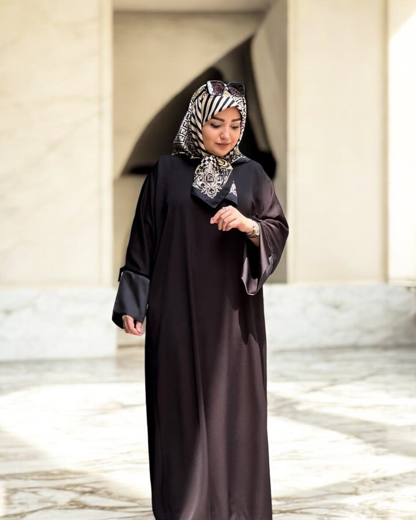 A-Line Firdaus Fabric Abaya with Designer Sleeves