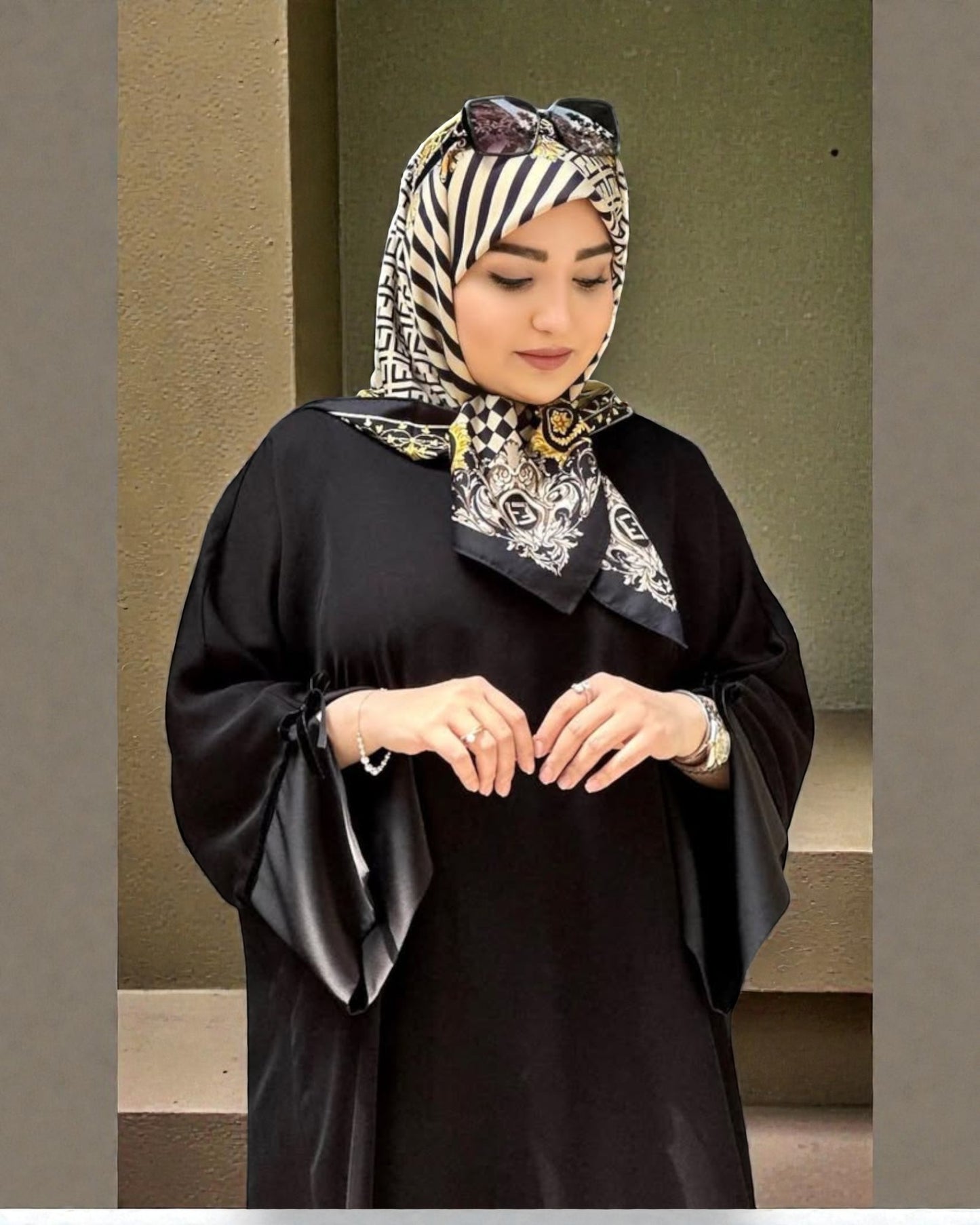 A-Line Firdaus Fabric Abaya with Designer Sleeves