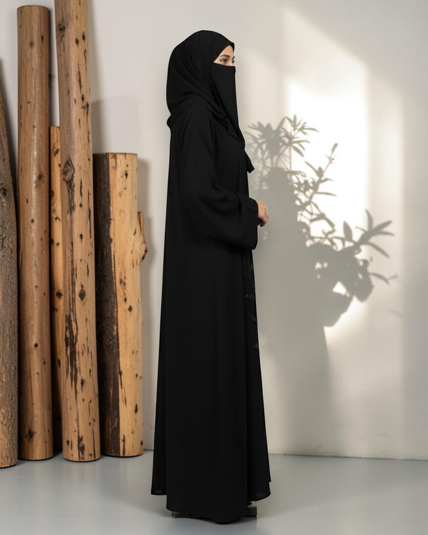 Black Handwork Abaya With Beaded Detail