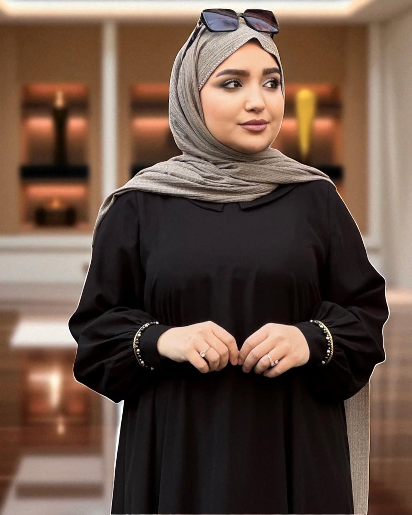 A-Line Firdaus Fabric Abaya with Pearl Lacework