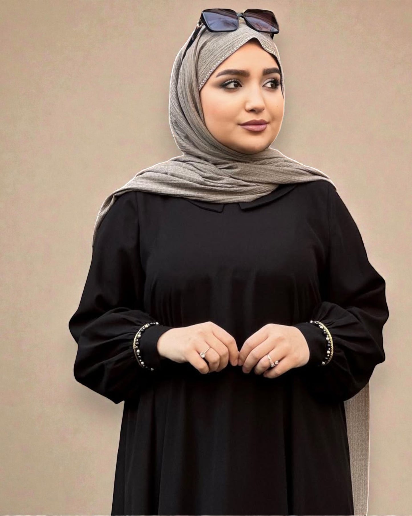 A-Line Firdaus Fabric Abaya with Pearl Lacework