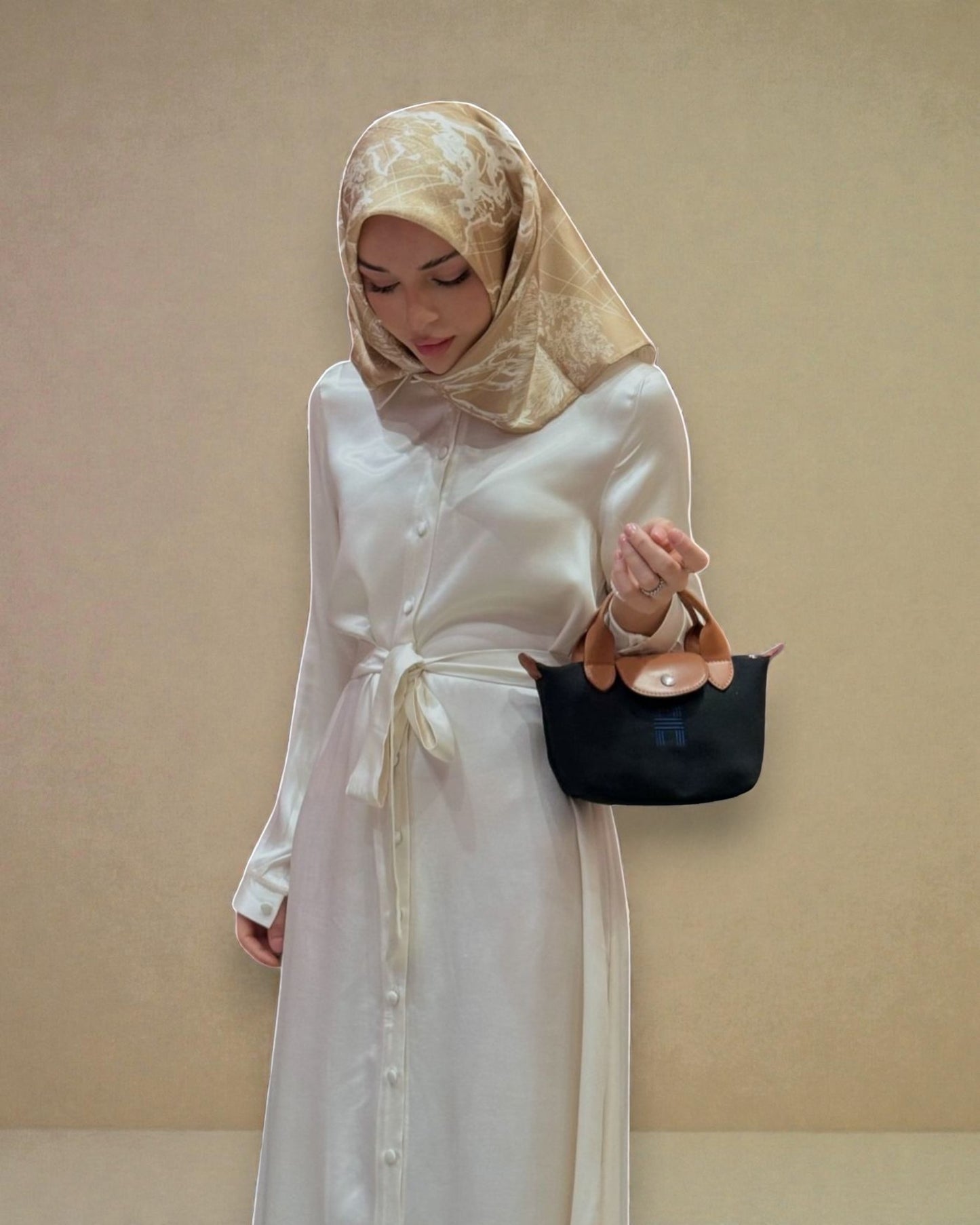 Front Open Armanee Satin Dress with Shirt Collar (Non Abaya)