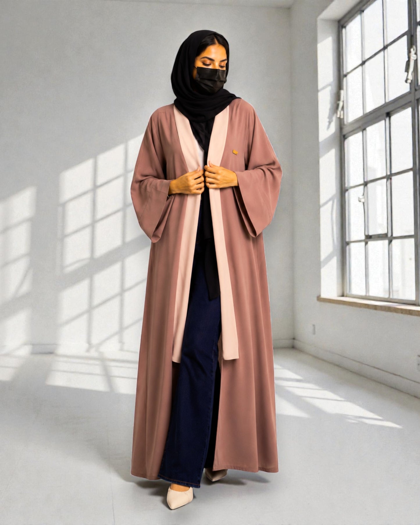 Shrug Abaya With Contrast Front Panels