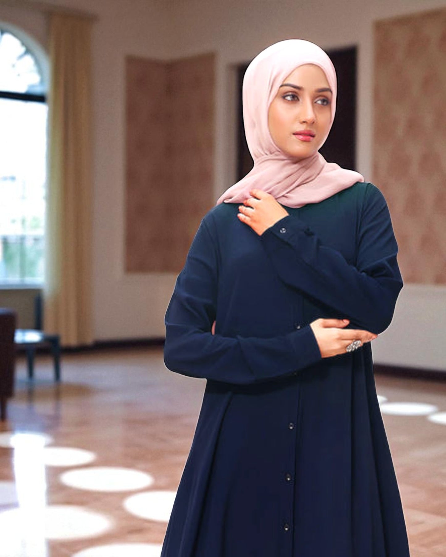 Front Open Firdaus Fabric Abaya with Button Opening