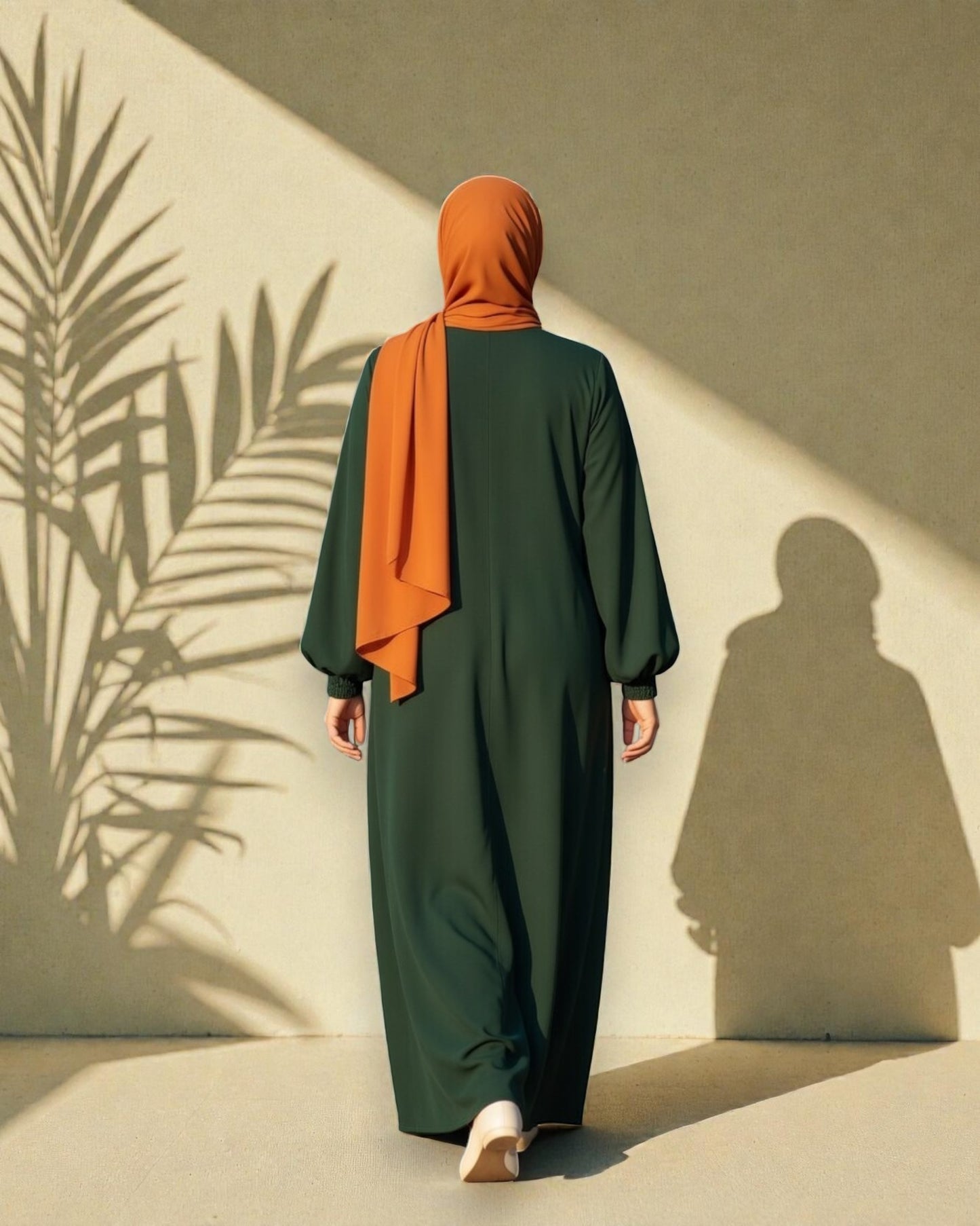 Green Abaya With Hijab – Front Open Zipper Style