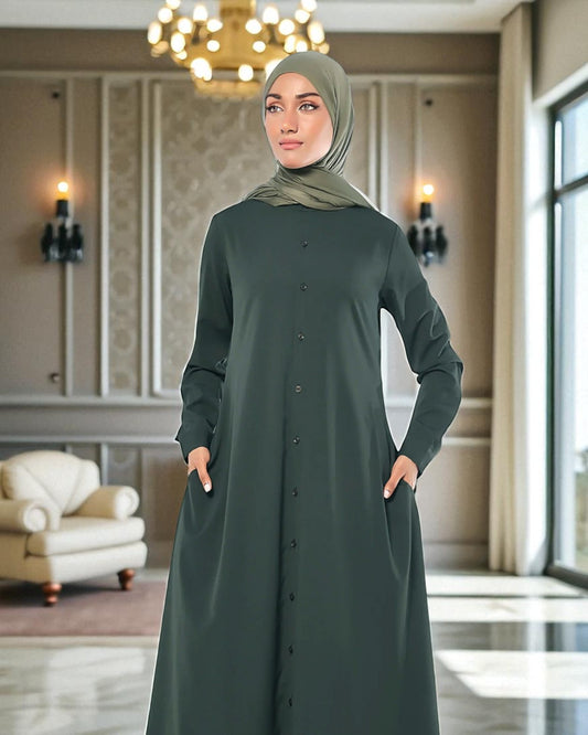 Front Open Firdaus Fabric Abaya with Button Opening