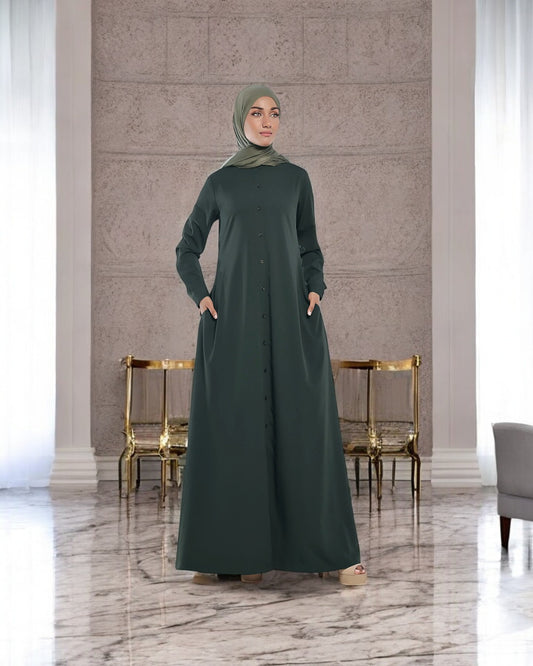 Front Open Firdaus Fabric Abaya with Button Opening