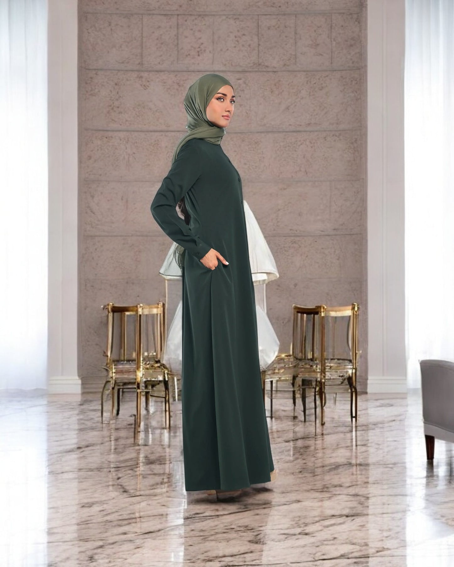 Front Open Firdaus Fabric Abaya with Button Opening