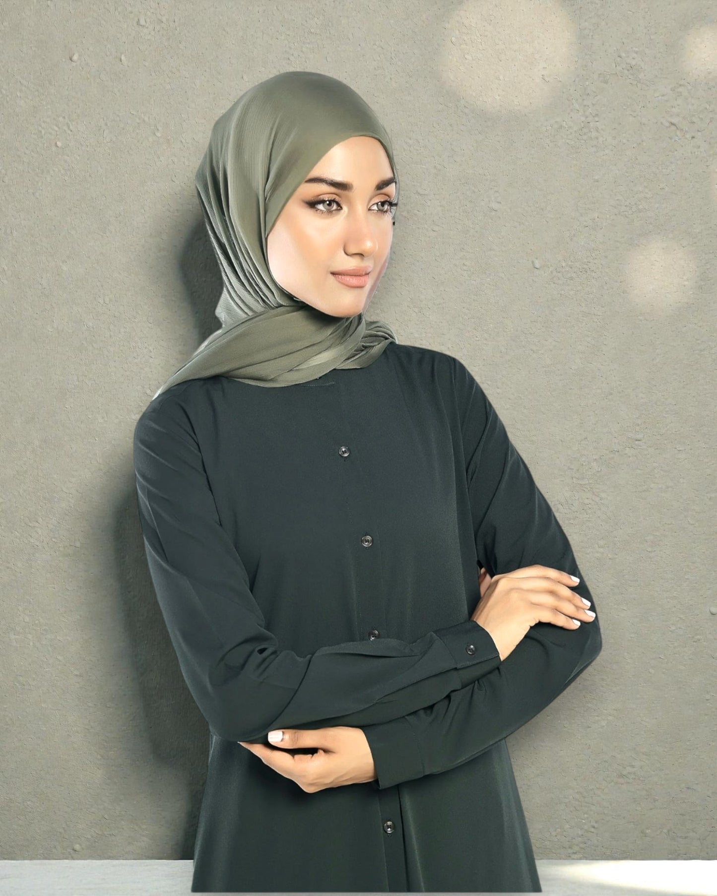 Front Open Firdaus Fabric Abaya with Button Opening