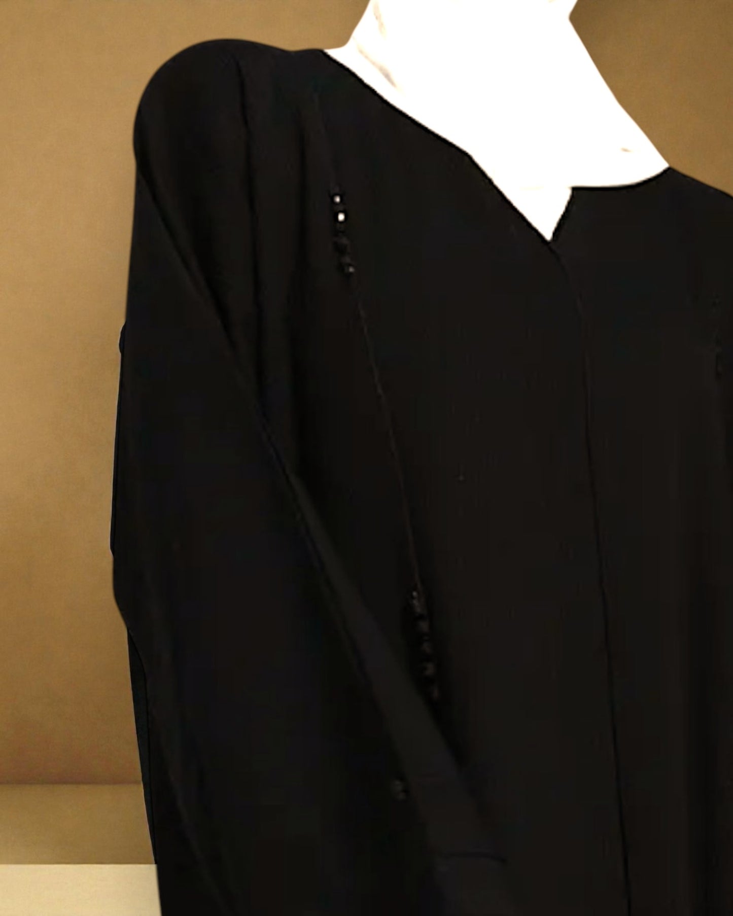 Closed Mahram Abaya with Piping Design and Beadwork in Premium Tiktok Fabric