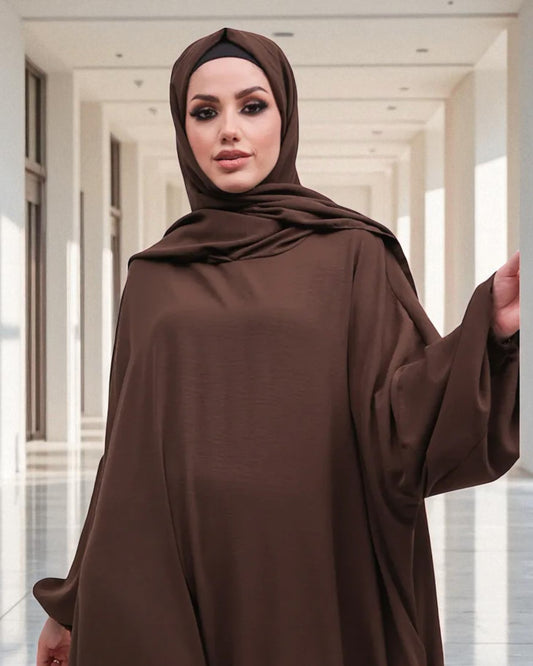 Free Size Kaftan Abaya - CYE Crush Fabric - Elasticated Sleeves - Matching Hijab