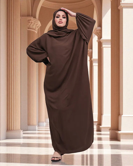 Free Size Kaftan Abaya - CYE Crush Fabric - Elasticated Sleeves - Matching Hijab