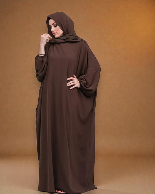 Free Size Kaftan Abaya - CYE Crush Fabric - Elasticated Sleeves - Matching Hijab