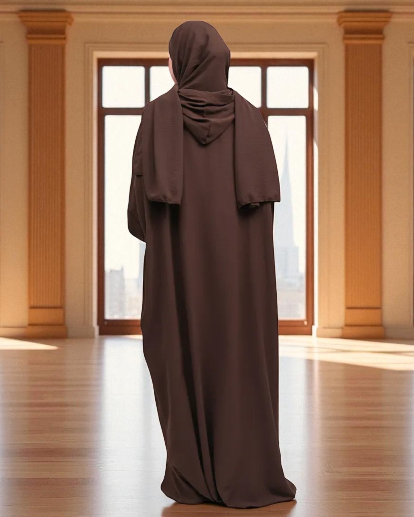 Free Size Kaftan Abaya - CYE Crush Fabric - Elasticated Sleeves - Matching Hijab