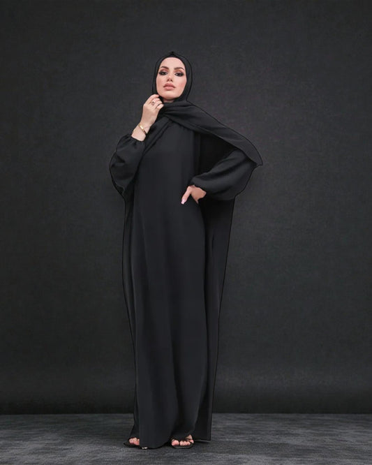 Free Size Kaftan Abaya - CYE Crush Fabric - Elasticated Sleeves - Matching Hijab