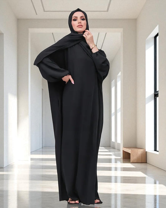 Free Size Kaftan Abaya - CYE Crush Fabric - Elasticated Sleeves - Matching Hijab